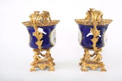French Pair Gilt Bronze Mounted Porcelain Pair Urns Vases - 1944155
