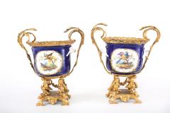 French Pair Gilt Bronze Mounted Porcelain Pair Urns Vases - 1944156