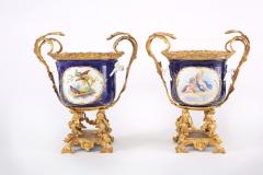 French Pair Gilt Bronze Mounted Porcelain Pair Urns Vases - 1944165