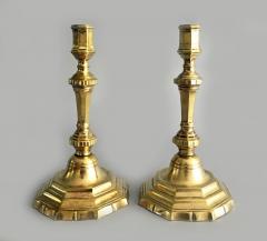 French Pair Louis XV 18th Century Brass Candlesticks - 2565208