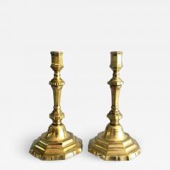 French Pair Louis XV 18th Century Brass Candlesticks - 2567239