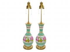 French Pair Neoclassical Floral Paris Porcelain Urns Mounted Lamps Circa 1800 - 4796272