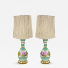 French Pair Neoclassical Floral Paris Porcelain Urns Mounted Lamps Circa 1800 - 4796393