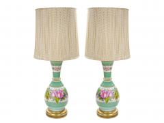 French Pair Neoclassical Floral Paris Porcelain Urns Mounted Lamps Circa 1800 - 4796394