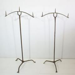 French Pair of 17th Century Hand Forged Iron Candleholders - 4113773