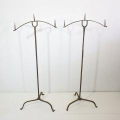 French Pair of 17th Century Hand Forged Iron Candleholders - 4113786