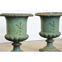 French Pair of 19th Century Cast Iron Urn Planters - 4589872