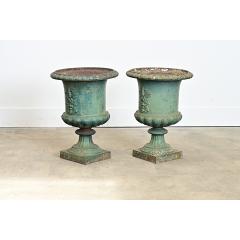French Pair of 19th Century Cast Iron Urn Planters - 4589892