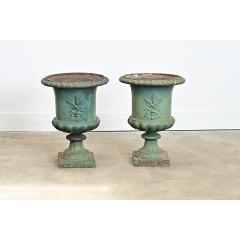 French Pair of 19th Century Cast Iron Urn Planters - 4589893
