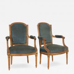 French Pair of 19th Century Louis XVI Style Gilt Fauteuils - 2740420