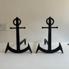French Pair of Anchor Metal Fire Place Andirons circa 1950 - 4612830