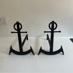 French Pair of Anchor Metal Fire Place Andirons circa 1950 - 4612832