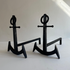 French Pair of Anchor Metal Fire Place Andirons circa 1950 - 4612833