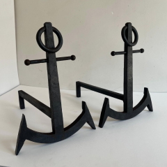 French Pair of Anchor Metal Fire Place Andirons circa 1950 - 4612836