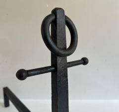 French Pair of Anchor Metal Fire Place Andirons circa 1950 - 4612837