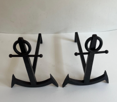 French Pair of Anchor Metal Fire Place Andirons circa 1950 - 4612839