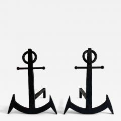 French Pair of Anchor Metal Fire Place Andirons circa 1950 - 4614520