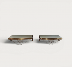 French Pair of Bedside Vanity Gilded Metal and Mirror Tables circa 1940 - 4613032