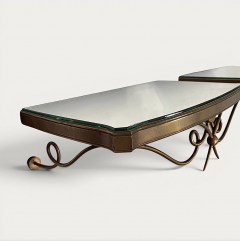 French Pair of Bedside Vanity Gilded Metal and Mirror Tables circa 1940 - 4613036