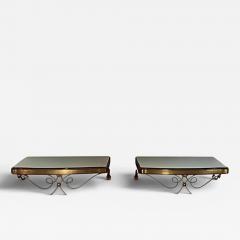 French Pair of Bedside Vanity Gilded Metal and Mirror Tables circa 1940 - 4614557