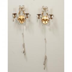 French Pair of Brass Crystal Sconces - 3492003