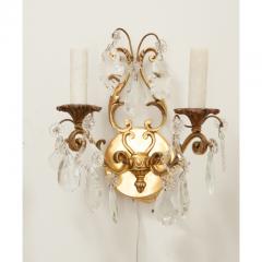 French Pair of Brass Crystal Sconces - 3492005