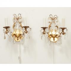 French Pair of Brass Crystal Sconces - 3492006