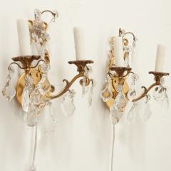 French Pair of Brass Crystal Sconces - 3492030