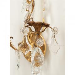 French Pair of Brass Crystal Sconces - 3492072