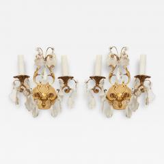 French Pair of Brass Crystal Sconces - 3547028