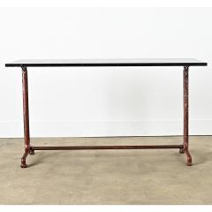 French Pair of Fossil Marble Iron Trestle Base Bistro Tables - 4313537