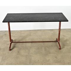 French Pair of Fossil Marble Iron Trestle Base Bistro Tables - 4313539