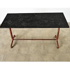 French Pair of Fossil Marble Iron Trestle Base Bistro Tables - 4313540