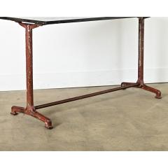 French Pair of Fossil Marble Iron Trestle Base Bistro Tables - 4313545