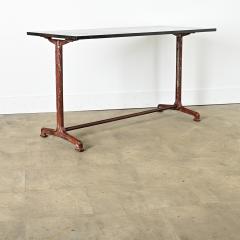 French Pair of Fossil Marble Iron Trestle Base Bistro Tables - 4313547