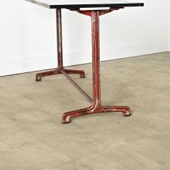 French Pair of Fossil Marble Iron Trestle Base Bistro Tables - 4313550