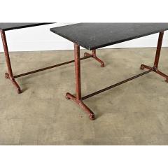 French Pair of Fossil Marble Iron Trestle Base Bistro Tables - 4313560