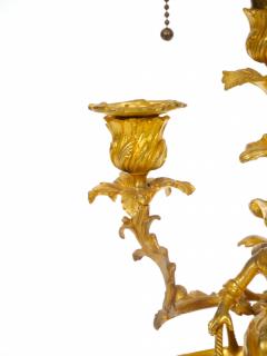 French Pair of Gilt Bronze Louis XVI Style Three Light Candelabra Table Lamps - 4796187
