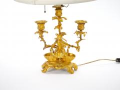 French Pair of Gilt Bronze Louis XVI Style Three Light Candelabra Table Lamps - 4796188