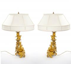 French Pair of Gilt Bronze Louis XVI Style Three Light Candelabra Table Lamps - 4796195