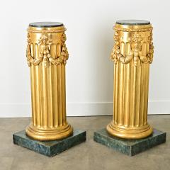 French Pair of Giltwood Marble Top Columns - 4157462