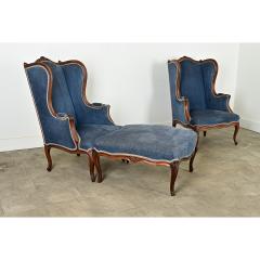 French Pair of Louis XV Wingback Bergeres Ottoman - 3919786