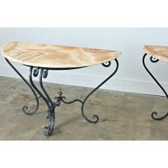 French Pair of Onyx Iron Demilune Consoles - 4798147