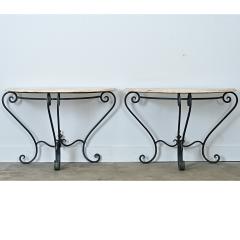 French Pair of Onyx Iron Demilune Consoles - 4798165
