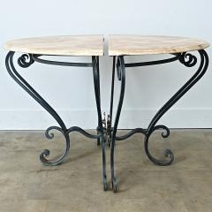 French Pair of Onyx Iron Demilune Consoles - 4798173