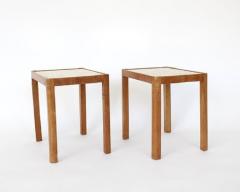 French Pair of Side Tables Beech Wood with Gold Leaf Glass tops - 4003257