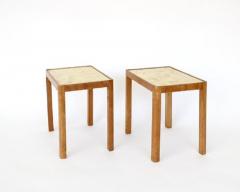 French Pair of Side Tables Beech Wood with Gold Leaf Glass tops - 4003258