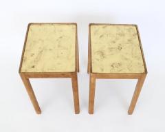 French Pair of Side Tables Beech Wood with Gold Leaf Glass tops - 4003259