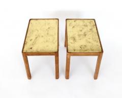 French Pair of Side Tables Beech Wood with Gold Leaf Glass tops - 4003261