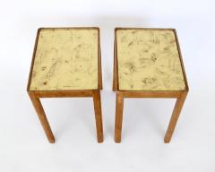 French Pair of Side Tables Beech Wood with Gold Leaf Glass tops - 4003264